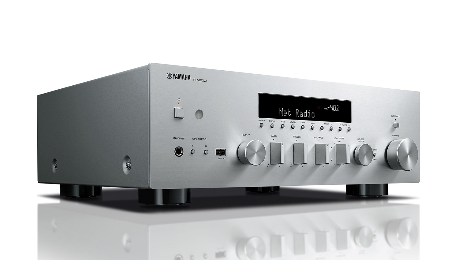 Amply Yamaha R-N600A Silver mặt nghiêng phải