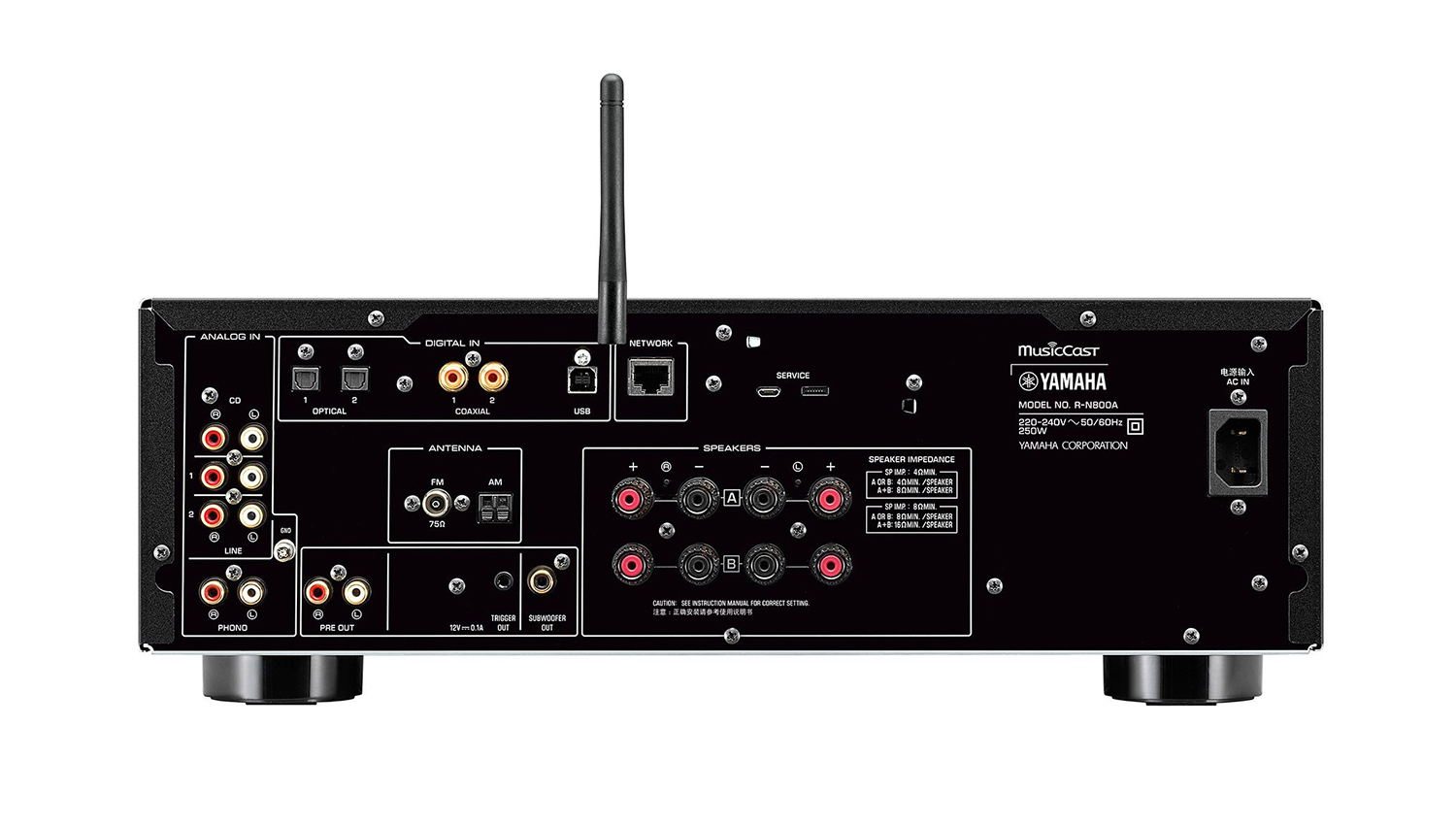 Amply Yamaha R-N800A mặt sau