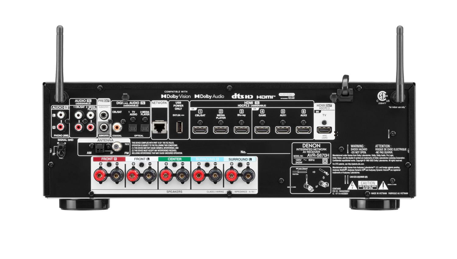 mặt sau Amply Denon AVR-S670H