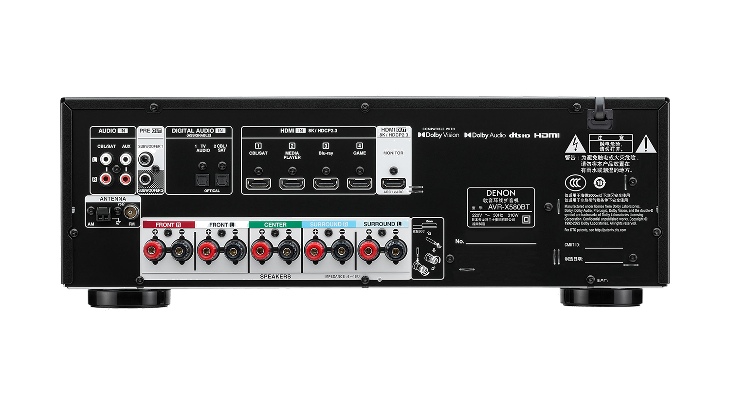mặt sau Amply Denon AVR-X580BT