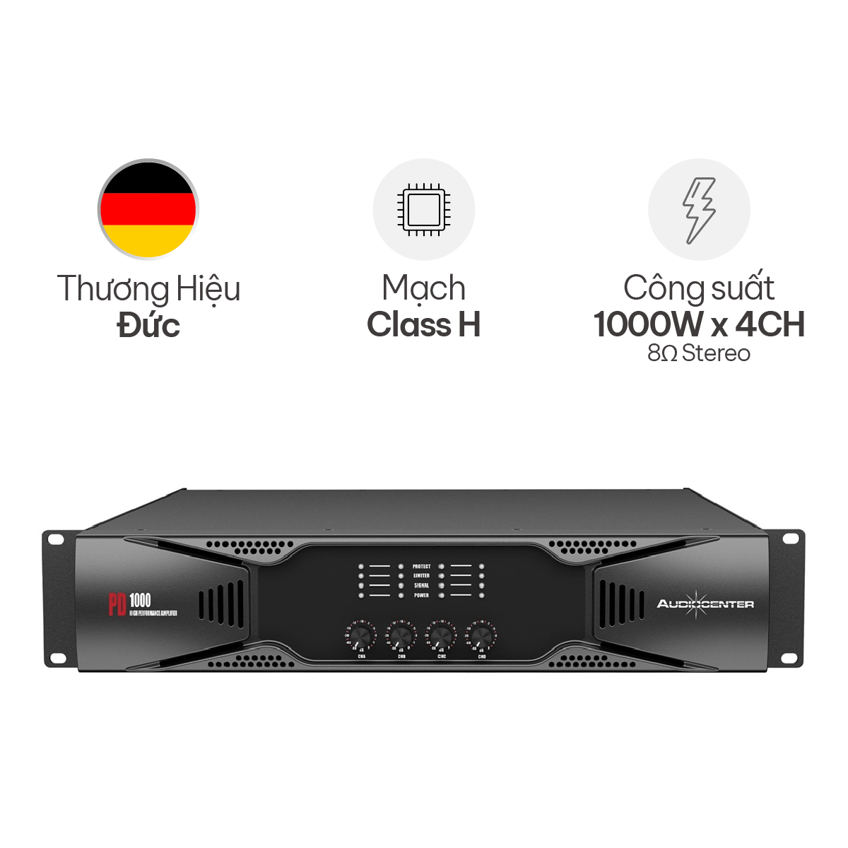 Cục đẩy công suất Audiocenter PD1000 (4 kênh, 1000W, Class H)