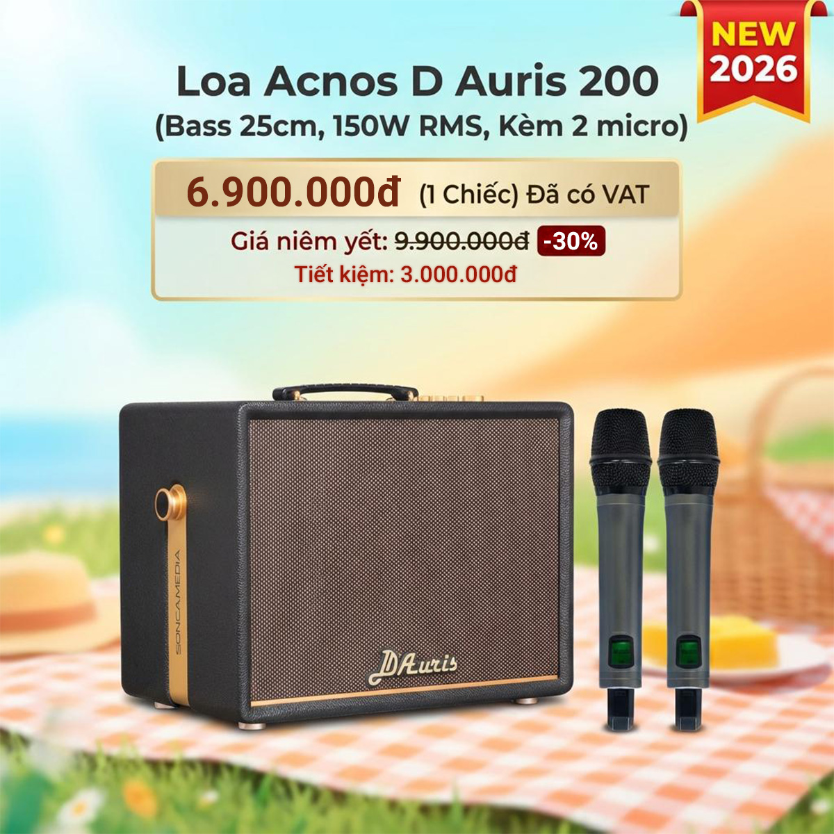 Loa Acnos D Auris 200 (Bass 25cm, 150W RMS, Kèm 2 micro) - Hình 1