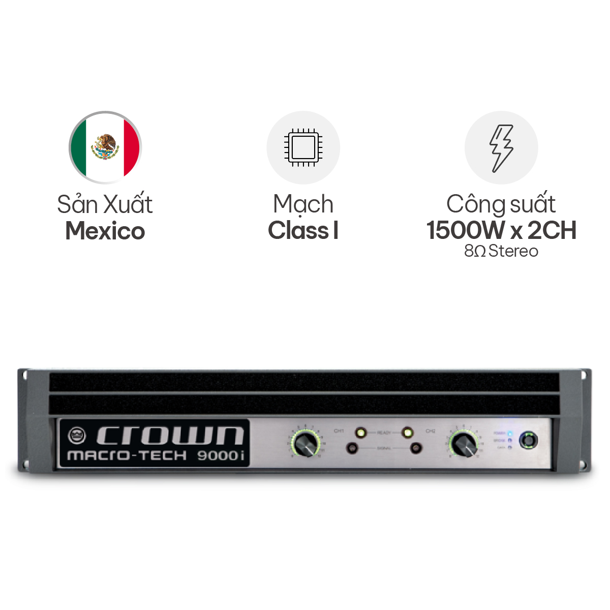Cục Đẩy Công Suất 2 Kênh Crown MA 9000i (Class I, 1500W)