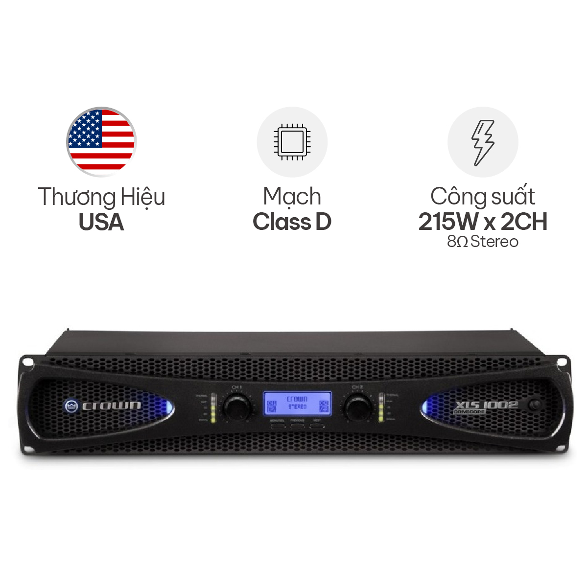 Cục Đẩy Công Suất 2 Kênh Crown XLS 1002