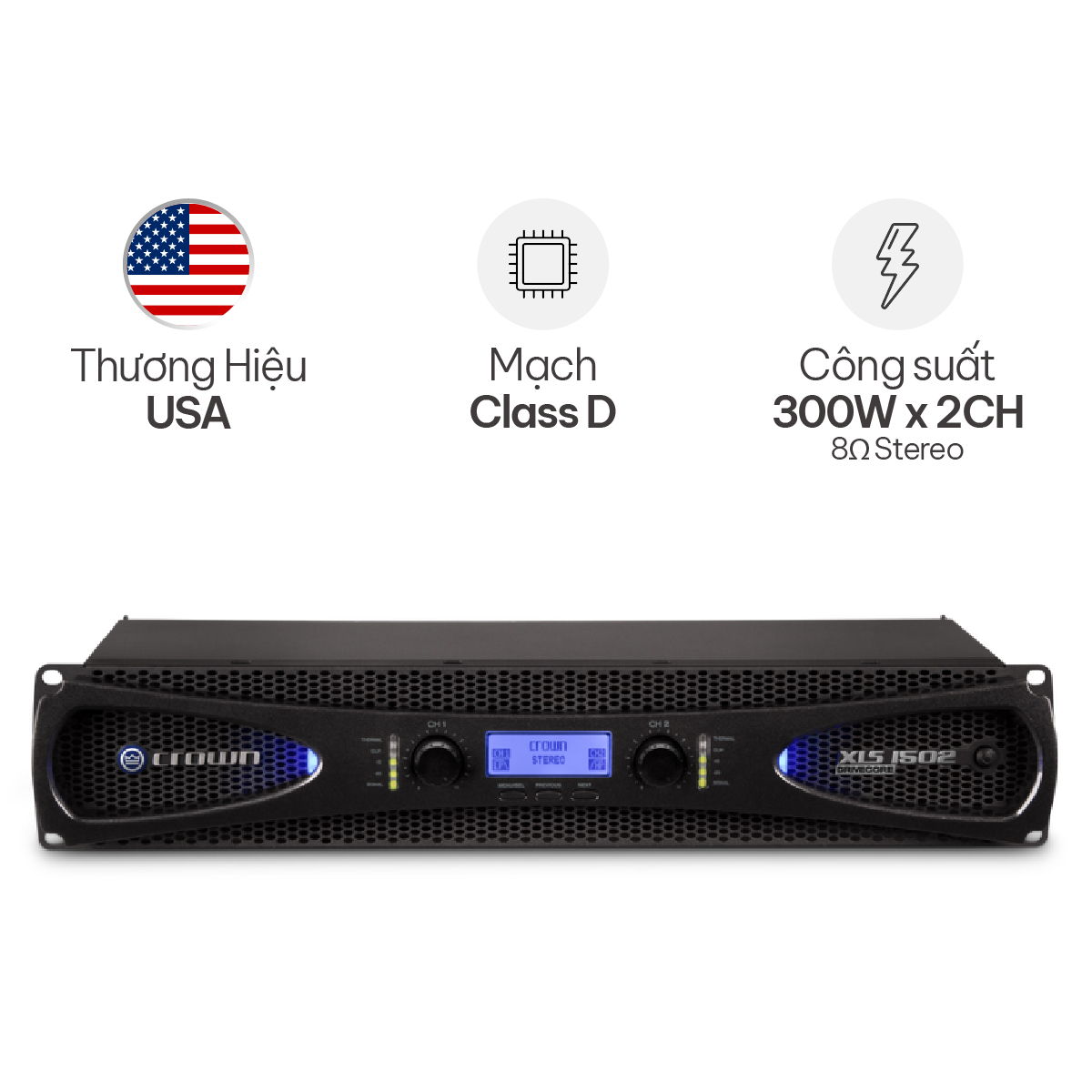 Cục Đẩy Công Suất 2 Kênh Crown XLS 1502 (Class D, 300W)