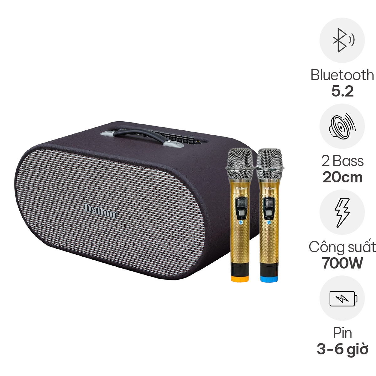 Loa xách tay Dalton K208C (2 bass 20cm, kèm 2 tay micro)