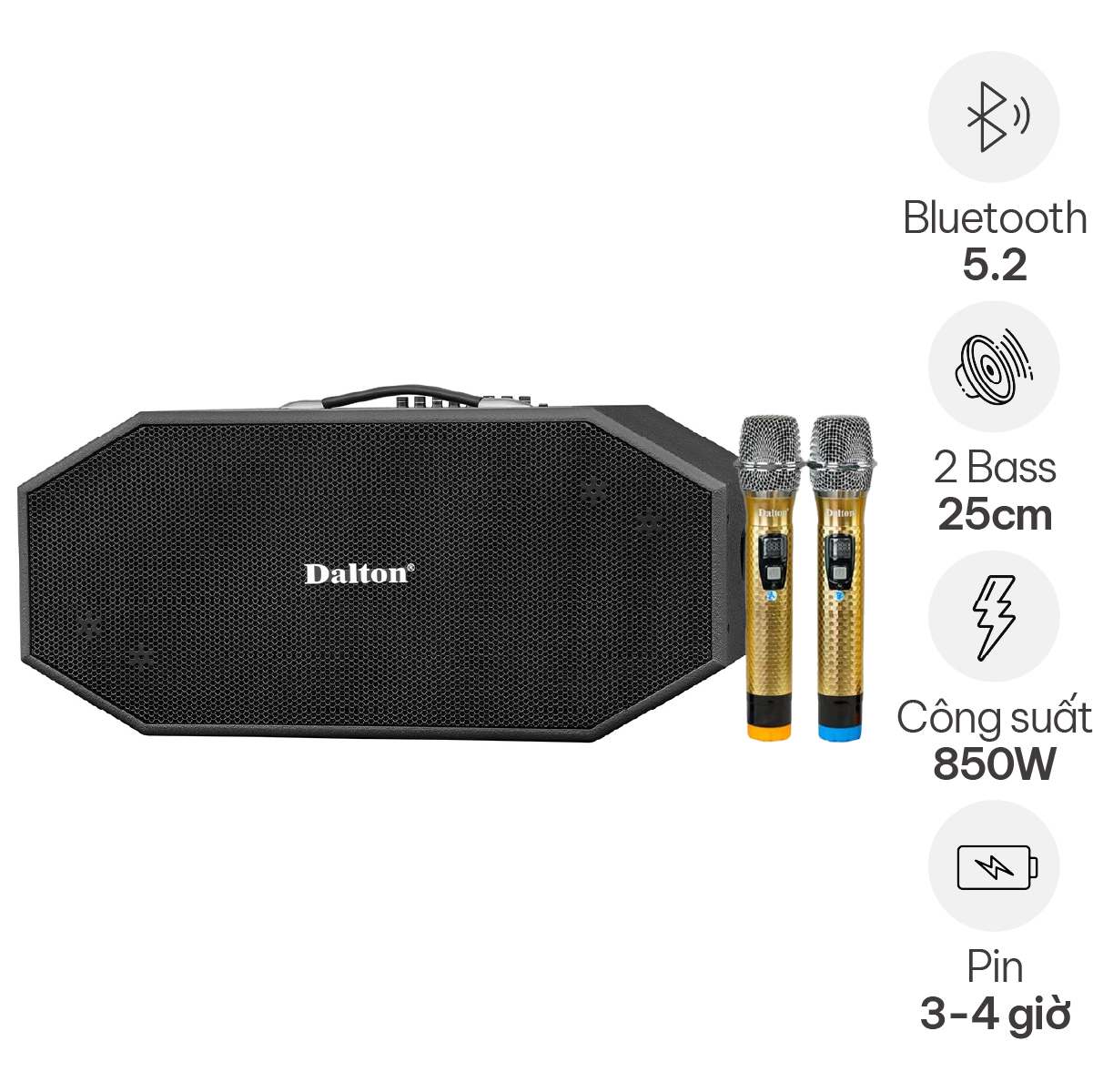 Loa xách tay Dalton K210H (2 bass 25cm, kèm 2 tay micro)