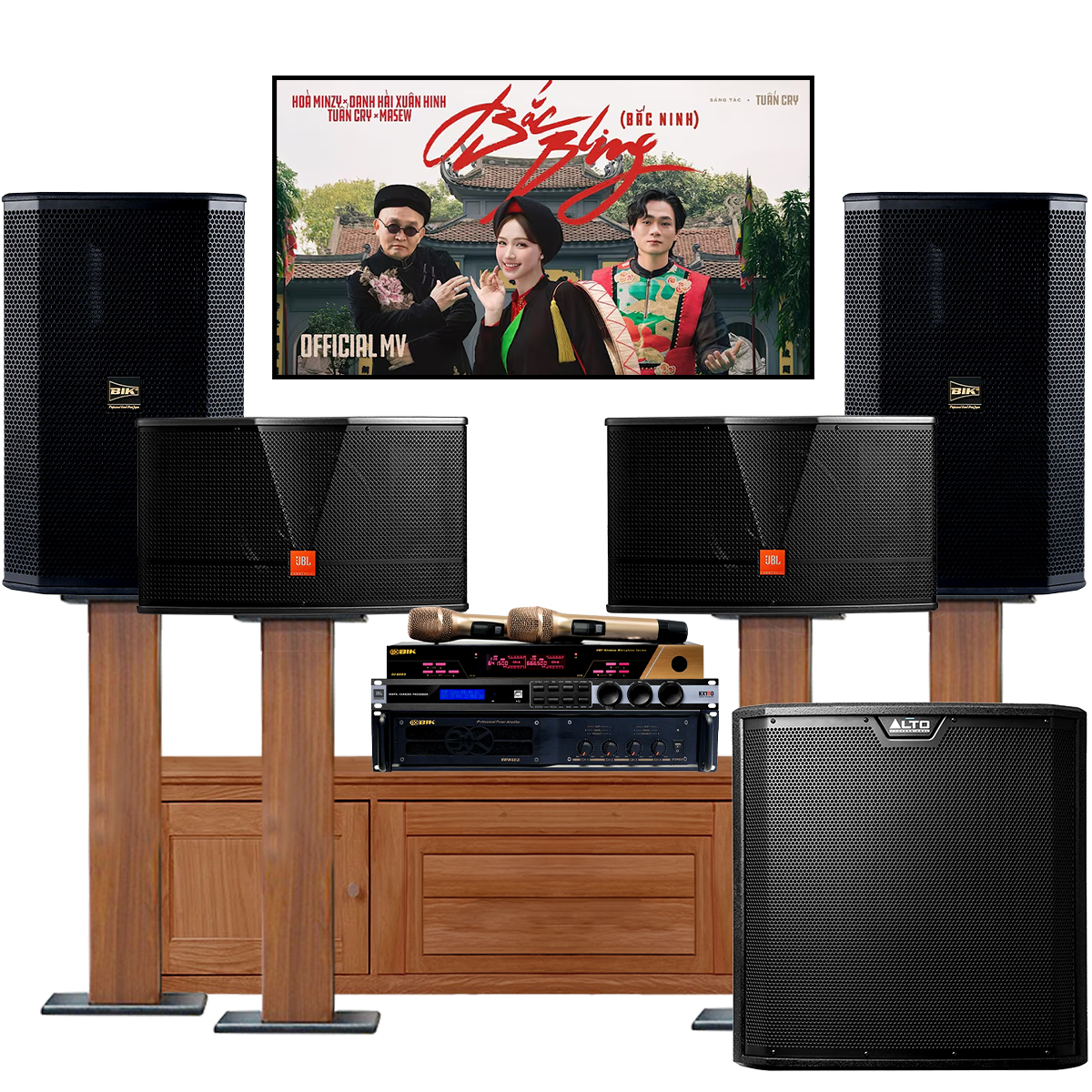 Dàn karaoke gia đình BC-T94GD (BIK BSP 412II, JBL CV1252T, BIK VM 840A, JBL KX190,Alto TS315S, BIK BJ-U600)