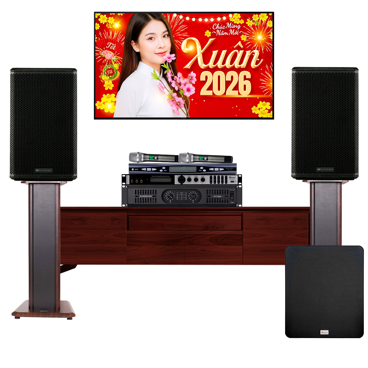 Dàn karaoke gia đình dBTechnologies 21 (LVXP10, Audiocenter CT1200, X6 Luxury, BS-790S, SW612MKII)