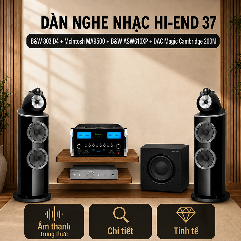 Dàn nghe nhạc Hi-End 37 (B&W 803 D4 + McIntosh MA9500 + B&W ASW610XP + DAC Magic Cambridge 200M)