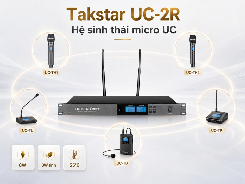 Đầu thu micro kh&ocirc;ng d&acirc;y 2 k&ecirc;nh Takstar UC-2R