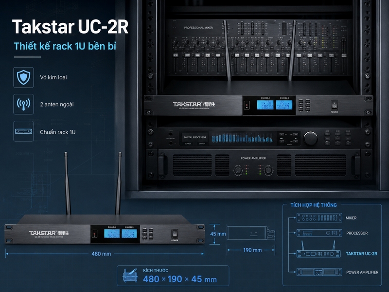 Đầu thu micro kh&ocirc;ng d&acirc;y 2 k&ecirc;nh Takstar UC-2R