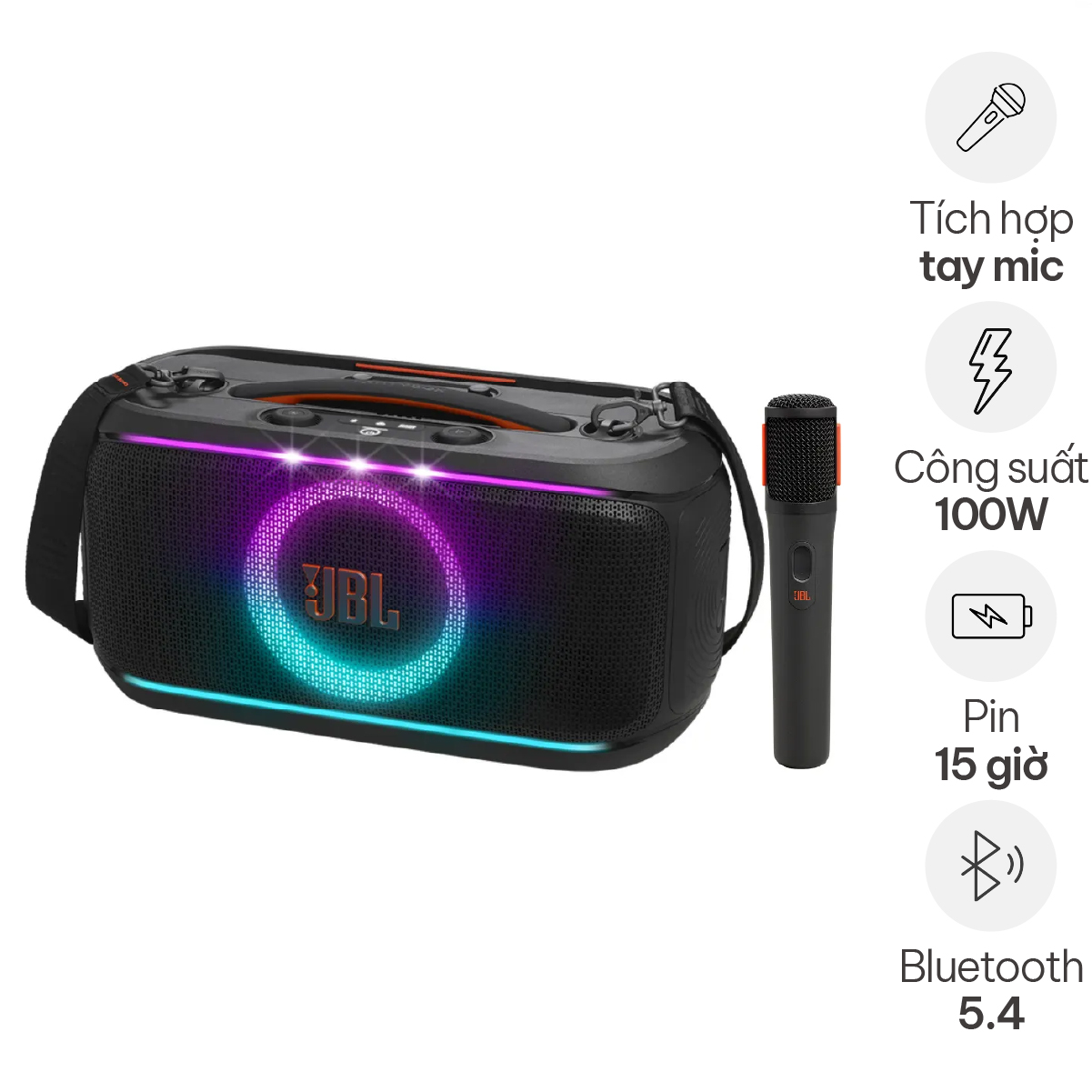Loa JBL PartyBox On The Go 2 (New 2025, 100W, Pin 15h, Kèm micro)
