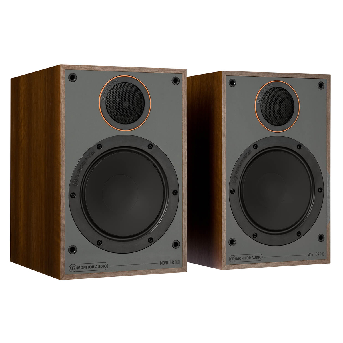 Loa Monitor Audio 100 Walnut nghiêng trái
