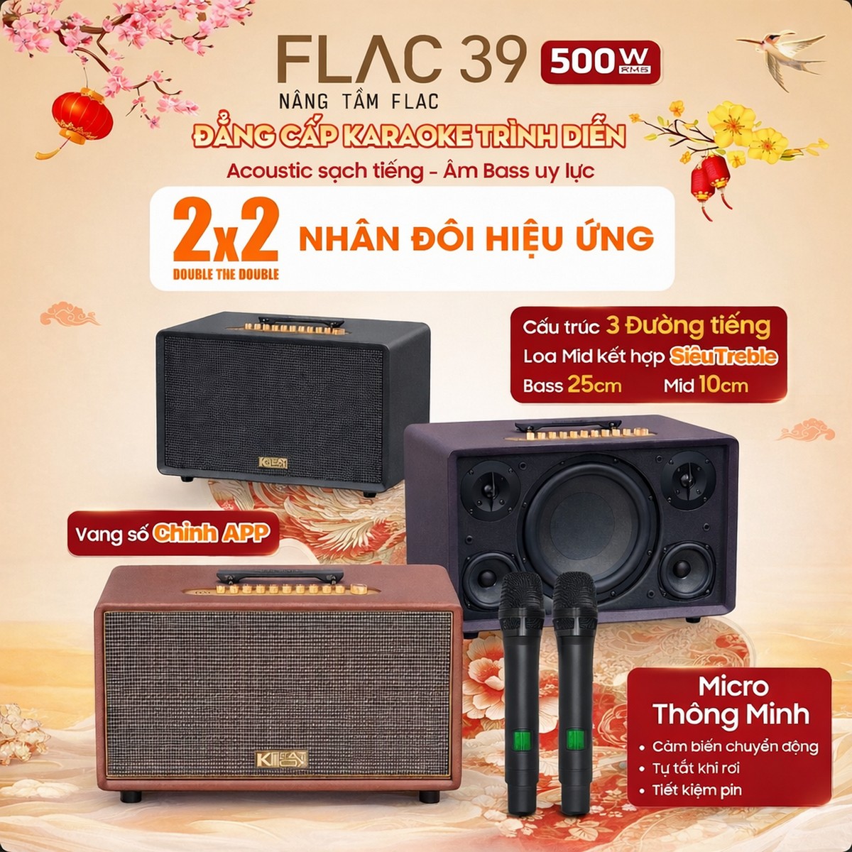Loa Acnos FLAC 39 (500W, Bluetooth 5.0, Kèm 2 tay micro) - Hình 1