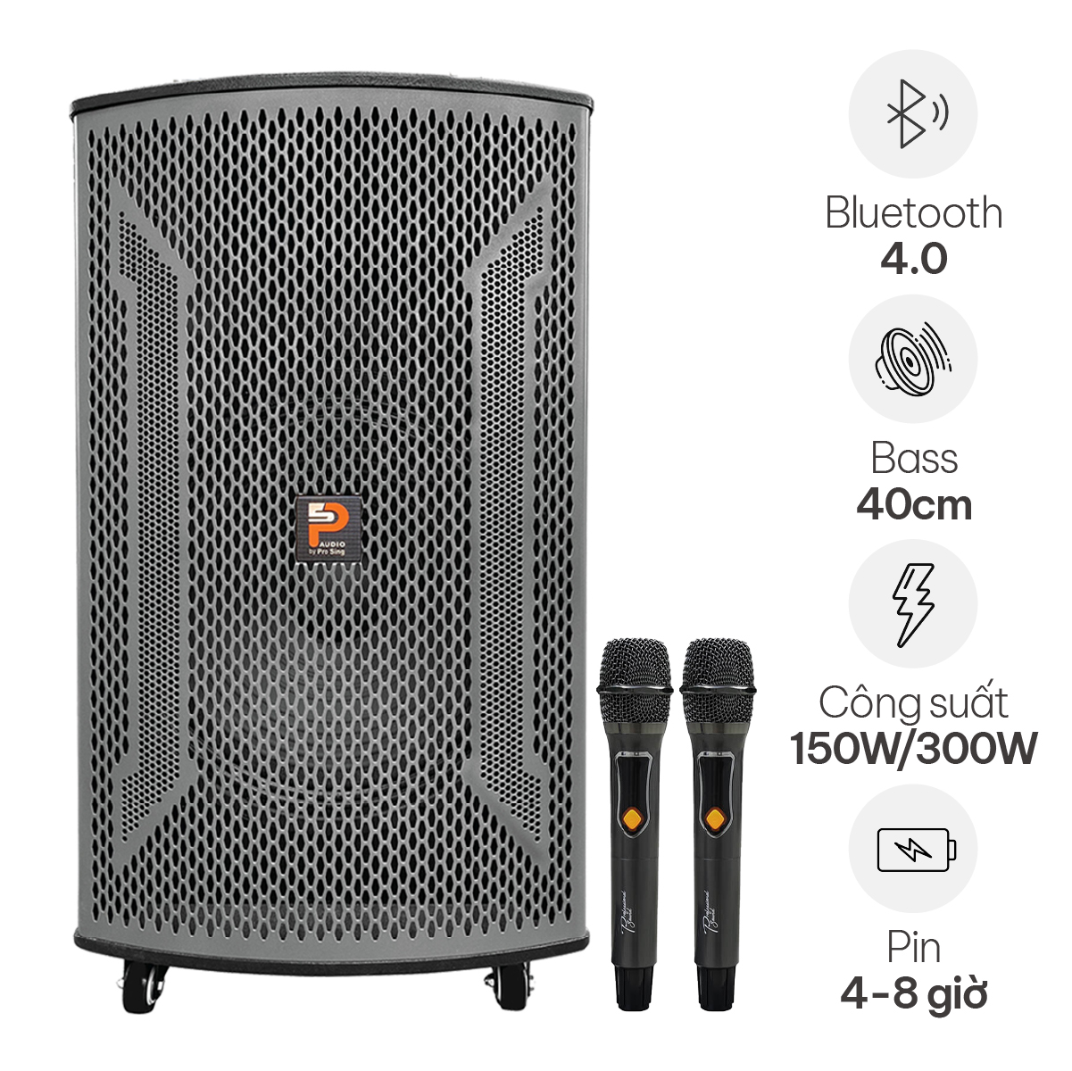 Loa Kéo Prosing W15 VN (Bass 40cm, 150W, 2 Micro Đi Kèm)