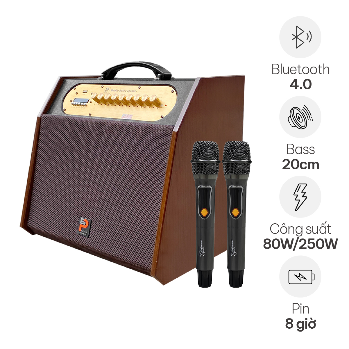 Loa di động xách tay Prosing W8 - Rapper (250W, Kèm 2 micro, Pin 8h)