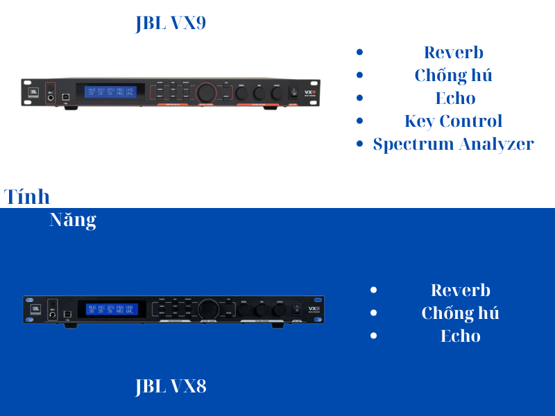 So s&aacute;nh Vang số JBL VX9 với Vang số JBL VX8 Chi Tiết Nhất