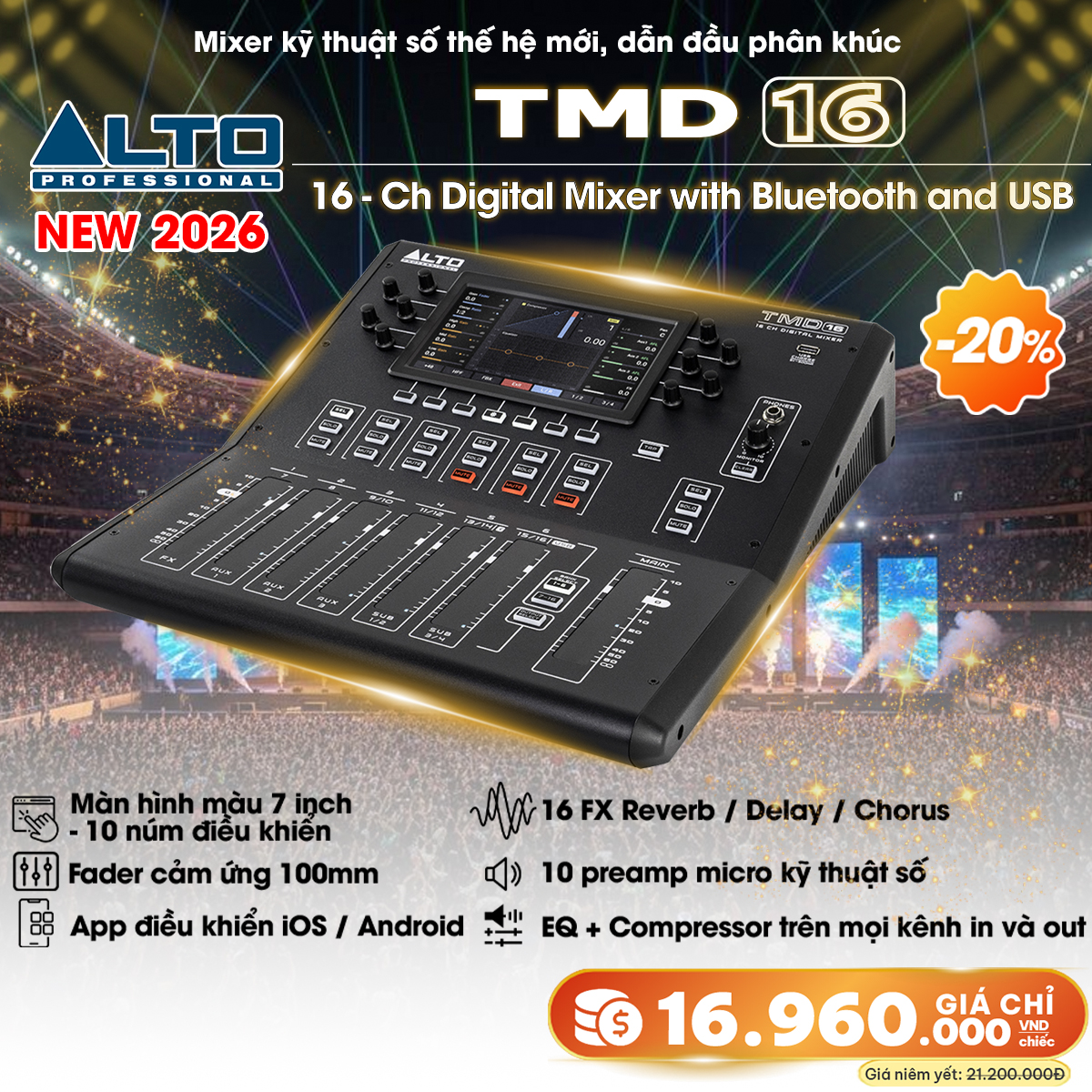 Bàn mixer Alto TMD16 (16 kênh, Bluetooth, USB) - Hình 1