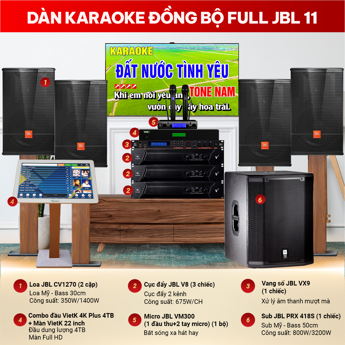 D&agrave;n karaoke đồng bộ full JBL 11