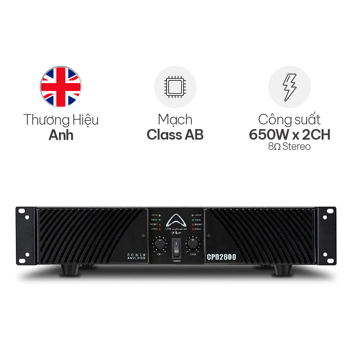 Cục Đẩy Công Suất 2 Kênh Wharfedale CPD 2600 (Class AB, 650W)