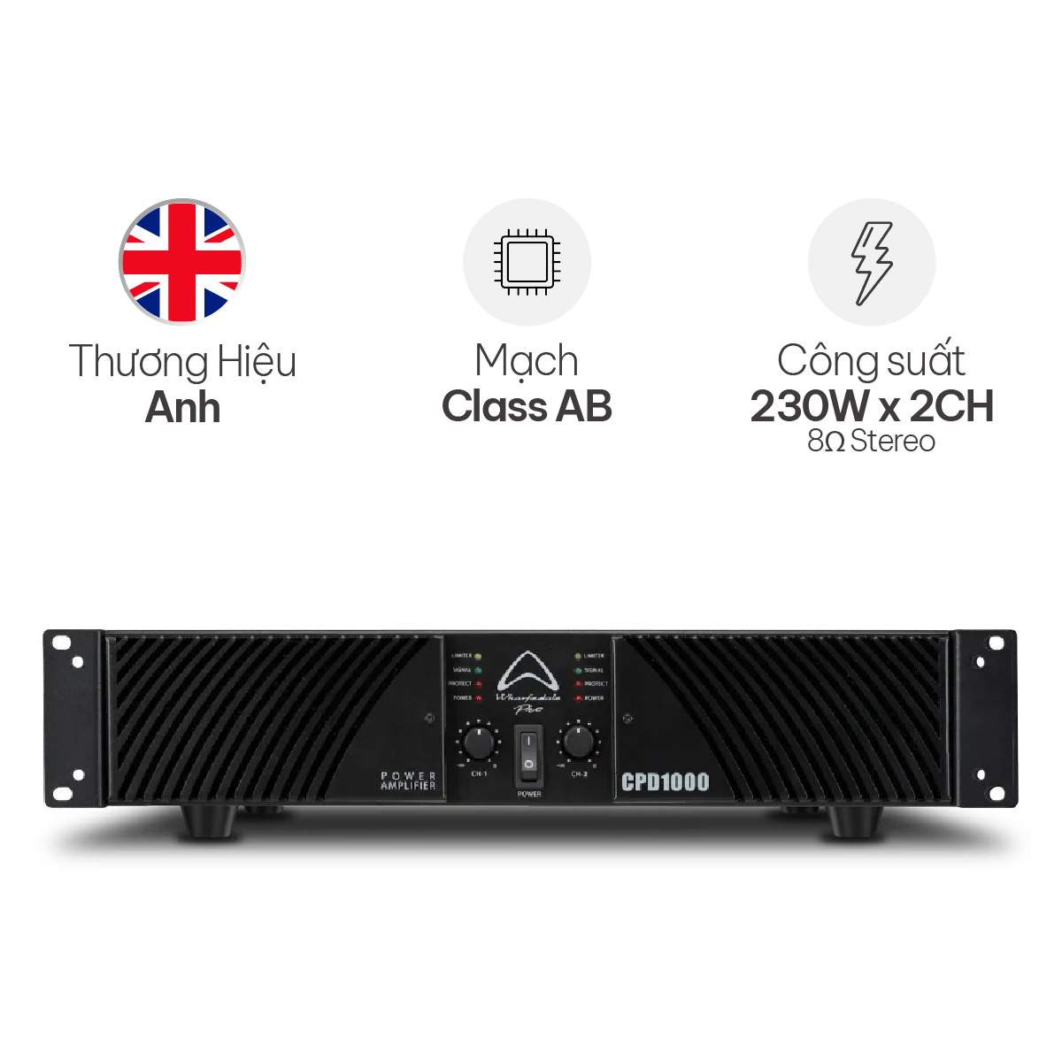 Cục Đẩy Công Suất 2 Kênh Wharfedale CPD1000 (Class H, 230W)