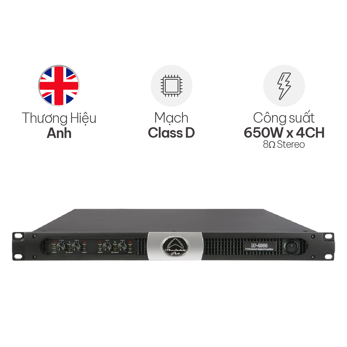 Cục Đẩy Công Suất 4 Kênh Wharfedale DP 4065 (Class D, 650W)