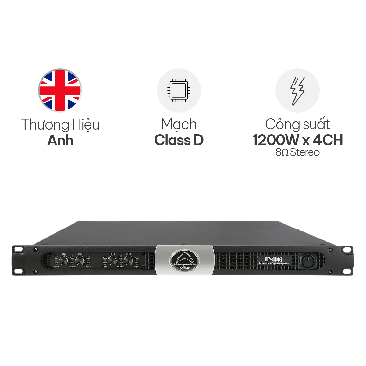 Cục Đẩy Công Suất 4 Kênh Wharfedale DP 4120 (Class D, 1200W)