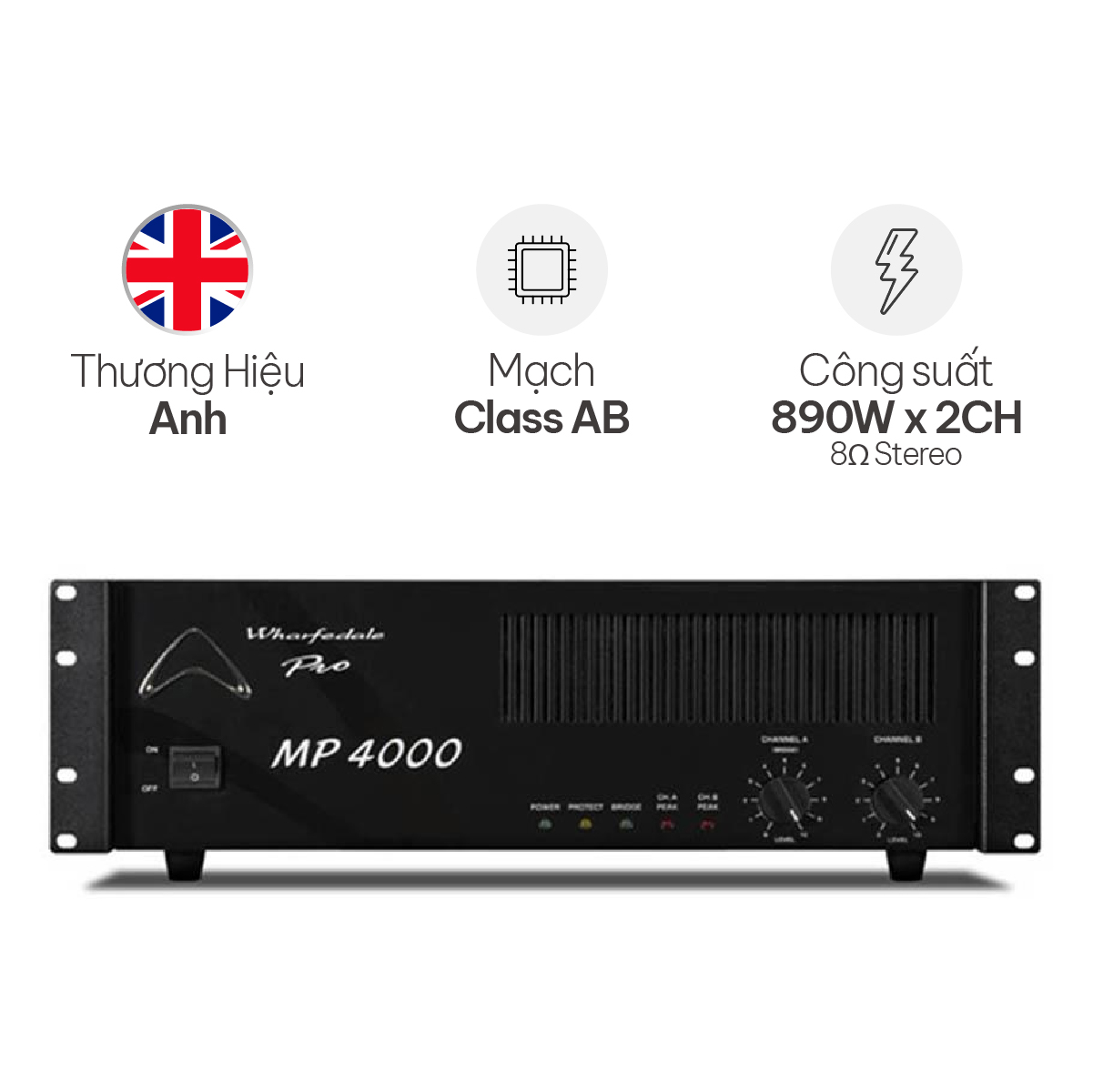 Cục Đẩy Công Suất 2 Kênh Wharfedale MP 4000 (Class AB, 890W)