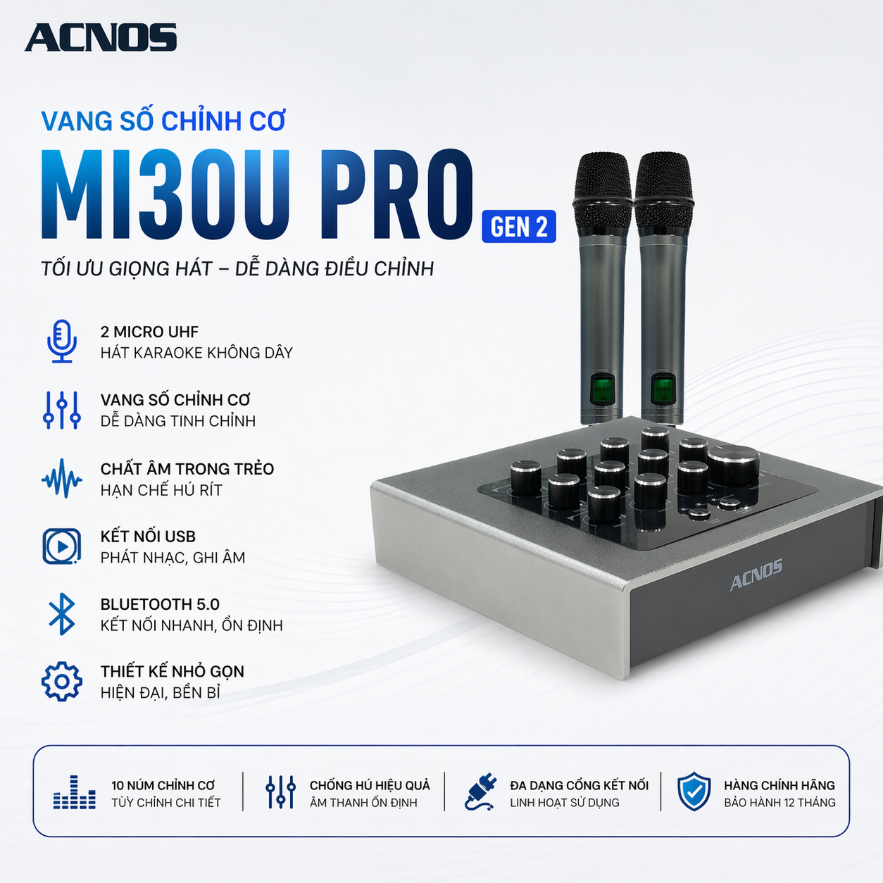 Vang số chỉnh cơ Acnos MI30U Pro Gen 2 (Bluetooth 5.0, Kèm 2 Micro) - Hình 2