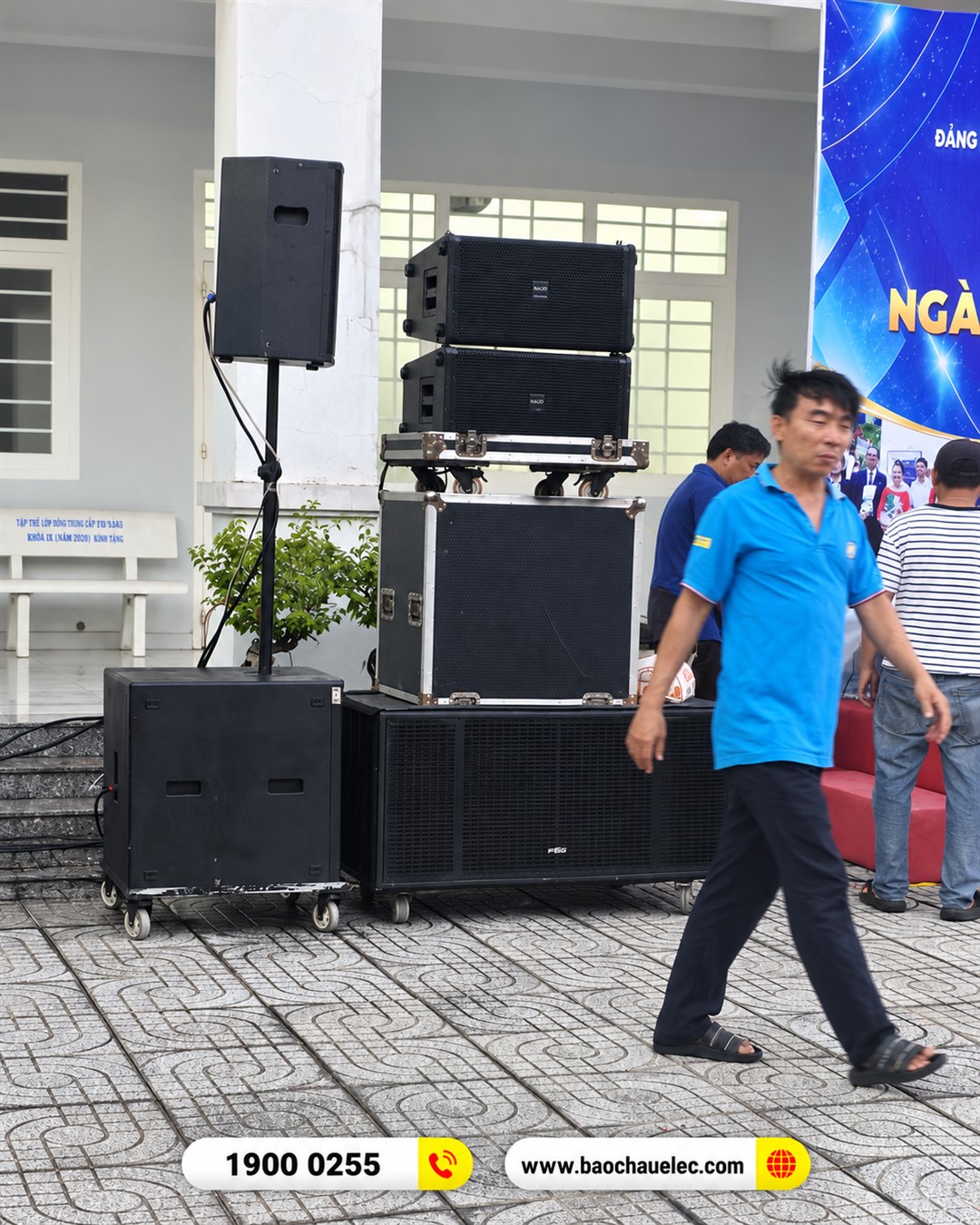 Cụm loa v&agrave; loa sub tại khu vực triển khai thiết bị