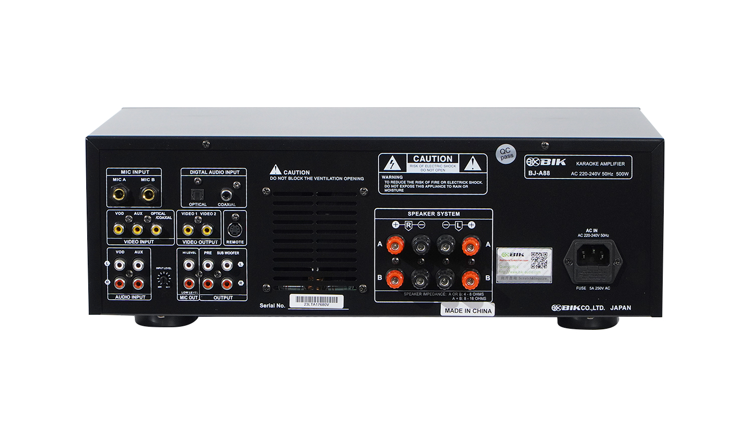 Mặt sau Amply Karaoke AV BIK BJ-A88