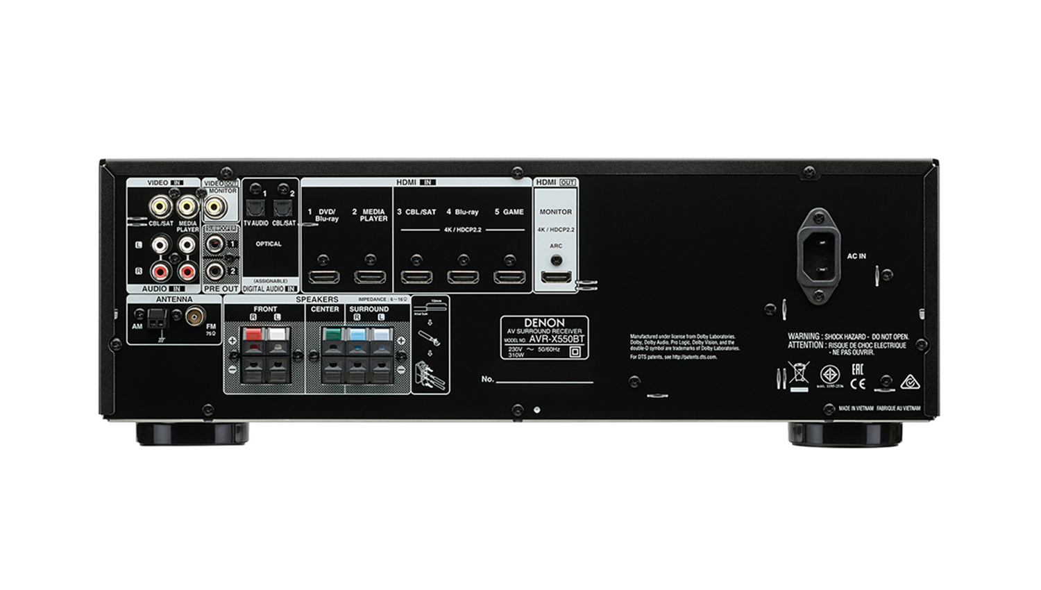 mặt sau Amply Denon AVR X550BT