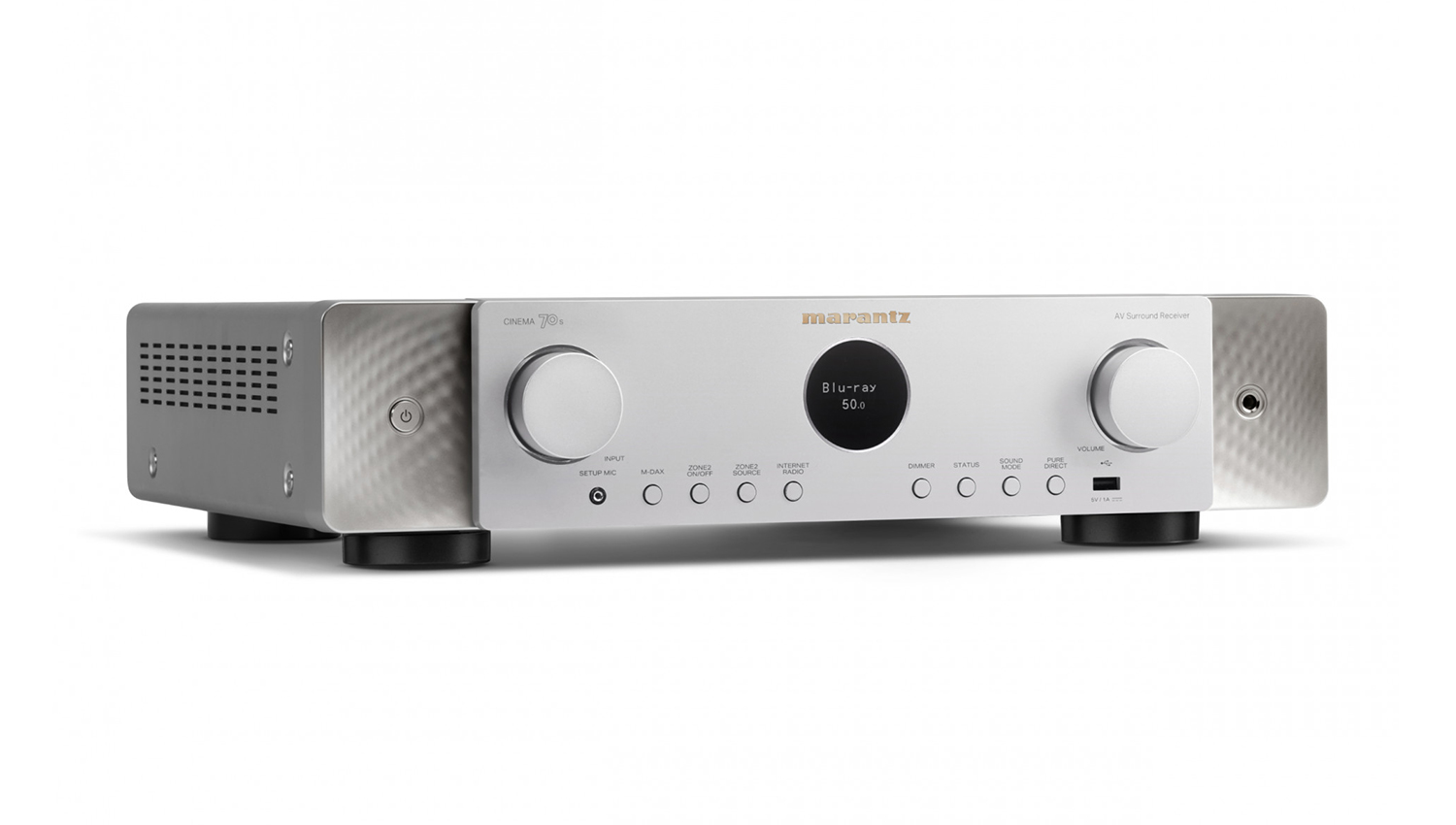 mặt nghiêng bên trái Amply Marantz Cinema 70S màu bạc