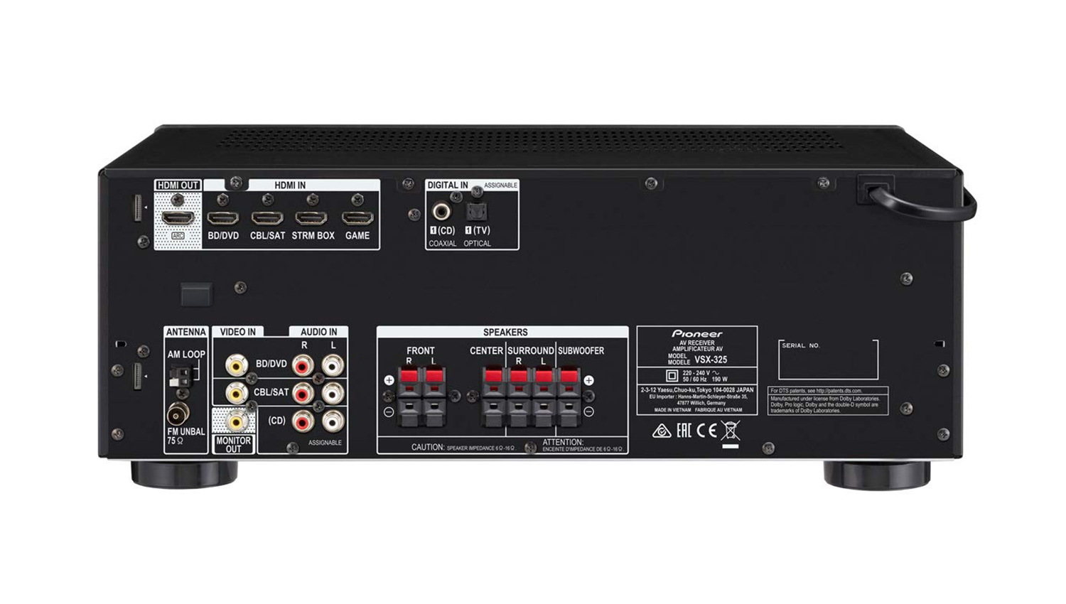 Amply Pioneer VSX 325 mặt sau