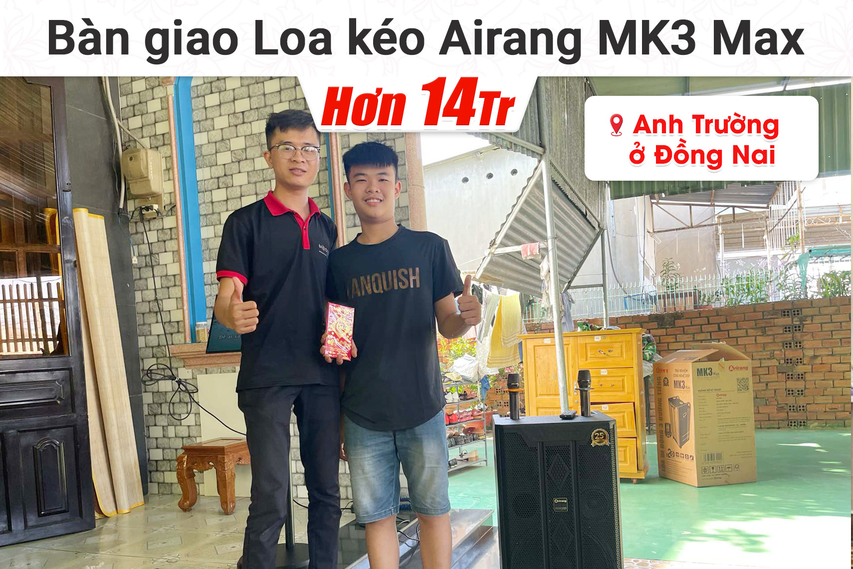 Bàn giao loa kéo Ariang MK3 Max, màn hình Tomko hơn 14tr cho anh Trường tại Đồng Nai