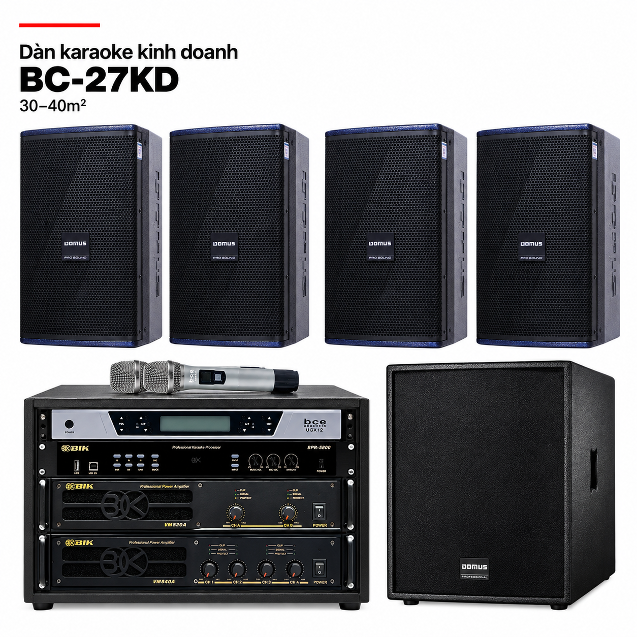 Dàn karaoke kinh doanh BC-27KD – 4 loa Domus DP6212 Max và tủ micro BCE UGX12