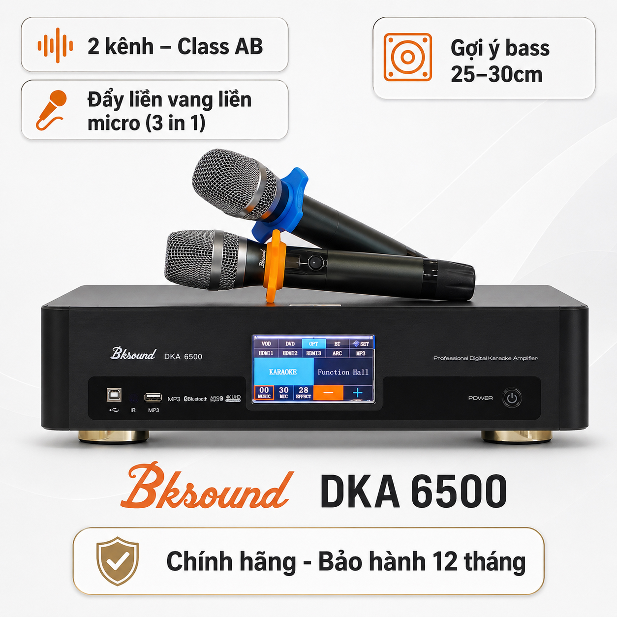 Digital Karaoke Power Amplifier Bksound DKA 6500 ( 2 kênh, 450W, Kèm micro không dây)