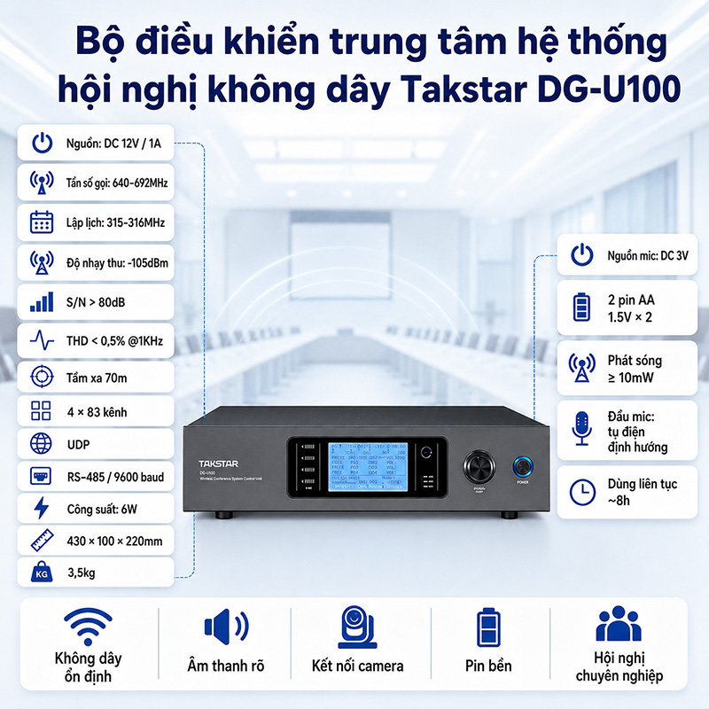 Bộ điều khiển trung tâm hệ thống hội nghị không dây Takstar DG-U100