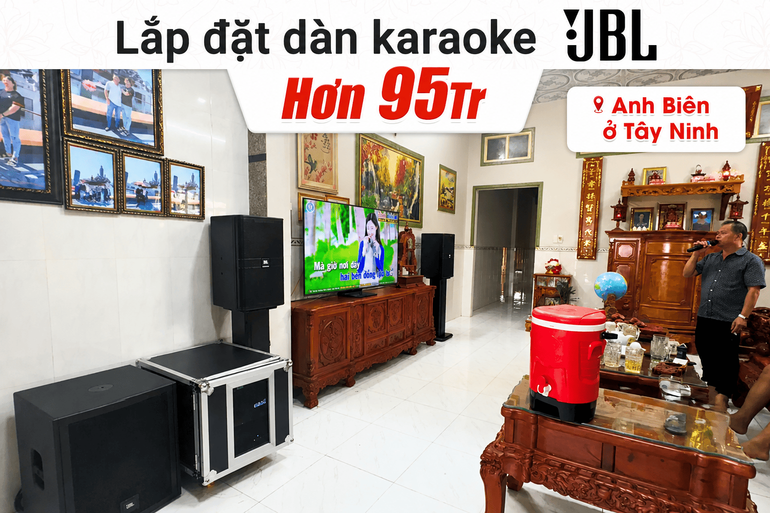 Lắp đặt dàn karaoke JBL hơn 95tr cho anh Biên tại Tây Ninh (JBL KP4012 G2, JBL V8, JBL VX9, JBL IRX115S, JBL VM300, BIK BSQ-8)