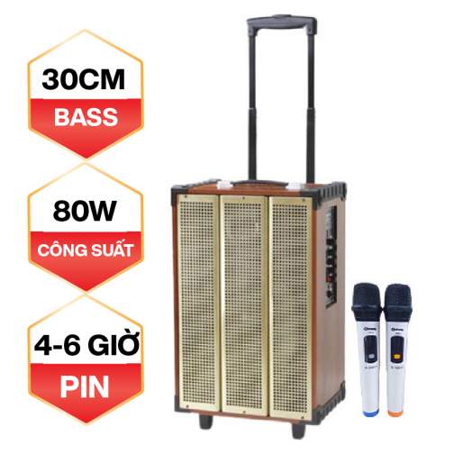 Loa kéo Arirang MKS1 (Bass 30cm, 80W, Kèm 2 micro, Pin 4-6h)