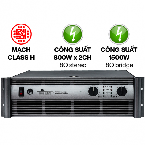 Cục đẩy công suất 2 kênh CatKing Q8 (Nguồn xuyến, Class H, 800W)