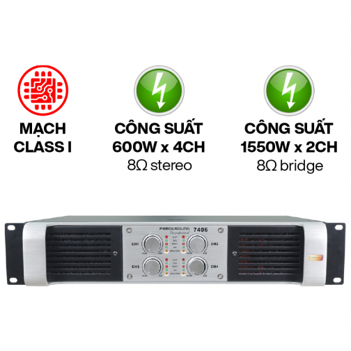 Cục đẩy công suất 4 kênh Famousound 7406 (Nguồn xuyến, Class I, 600W)