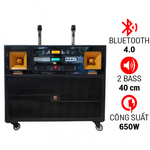 Loa kéo điện Prosing J97 Pro (2 bass 40cm, 650W, Tặng 2 micro)