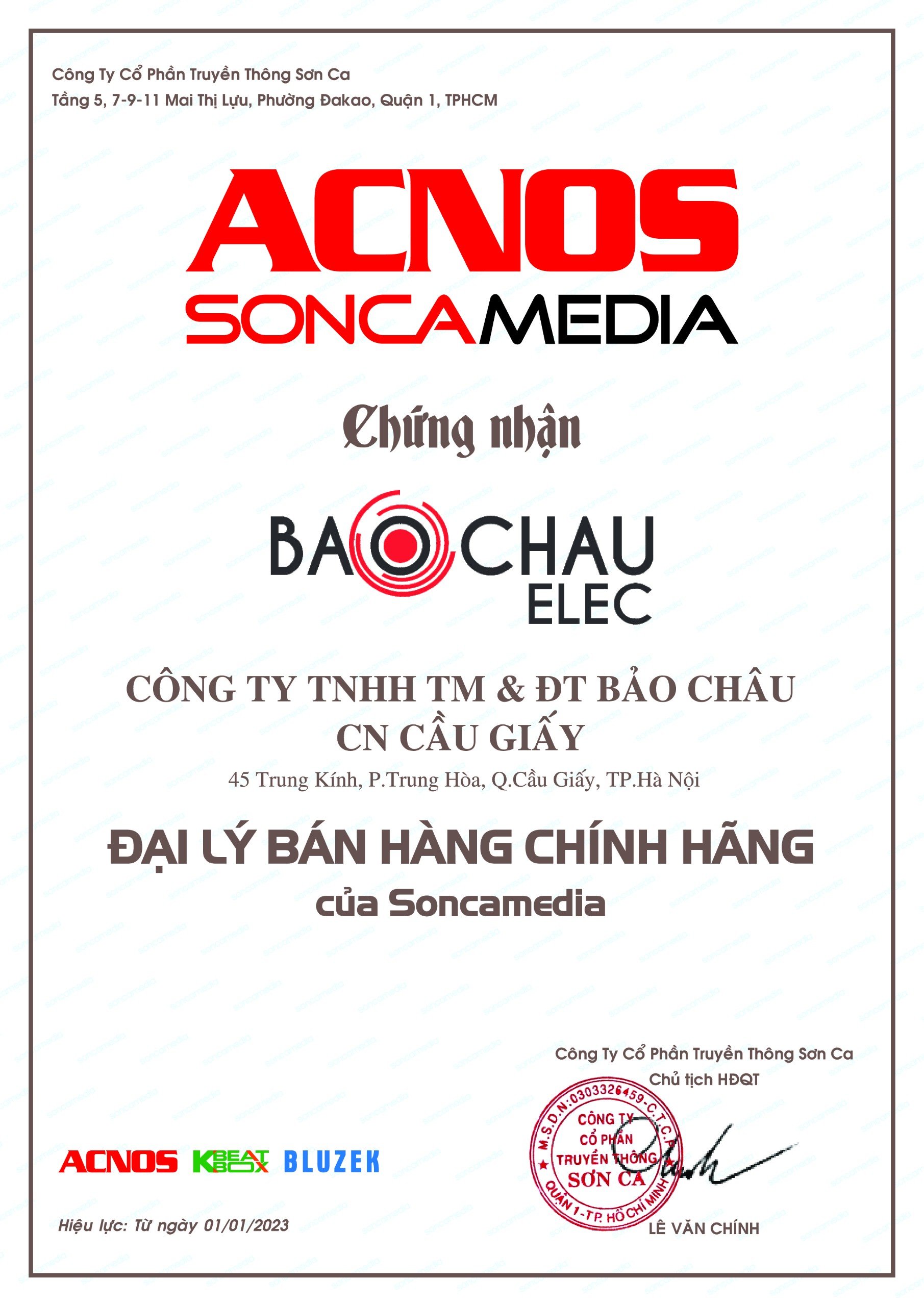 Bảo Ch&acirc;u Elec l&agrave; đơn vị ph&acirc;n phối thương hiệu loa Acnos ch&iacute;nh h&atilde;ng tại Việt Nam