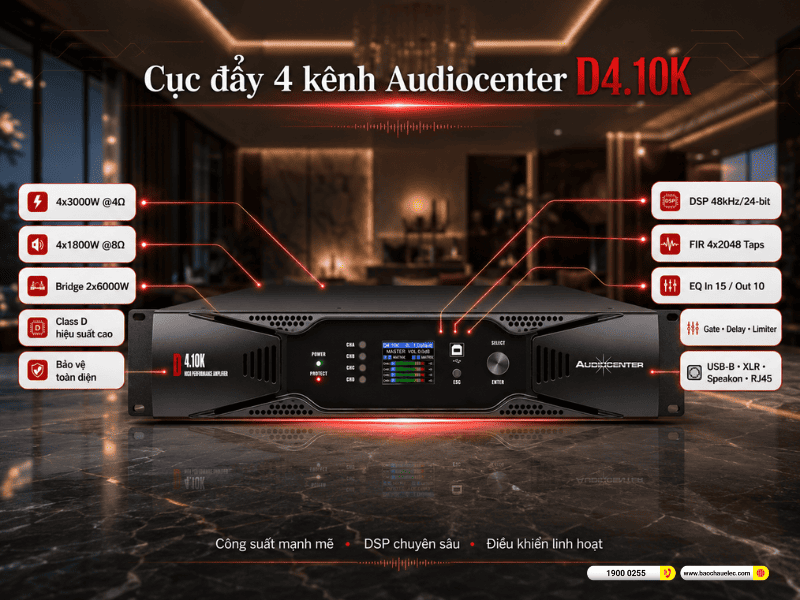 Cục đẩy 4 k&ecirc;nh Audiocenter D4.10K
