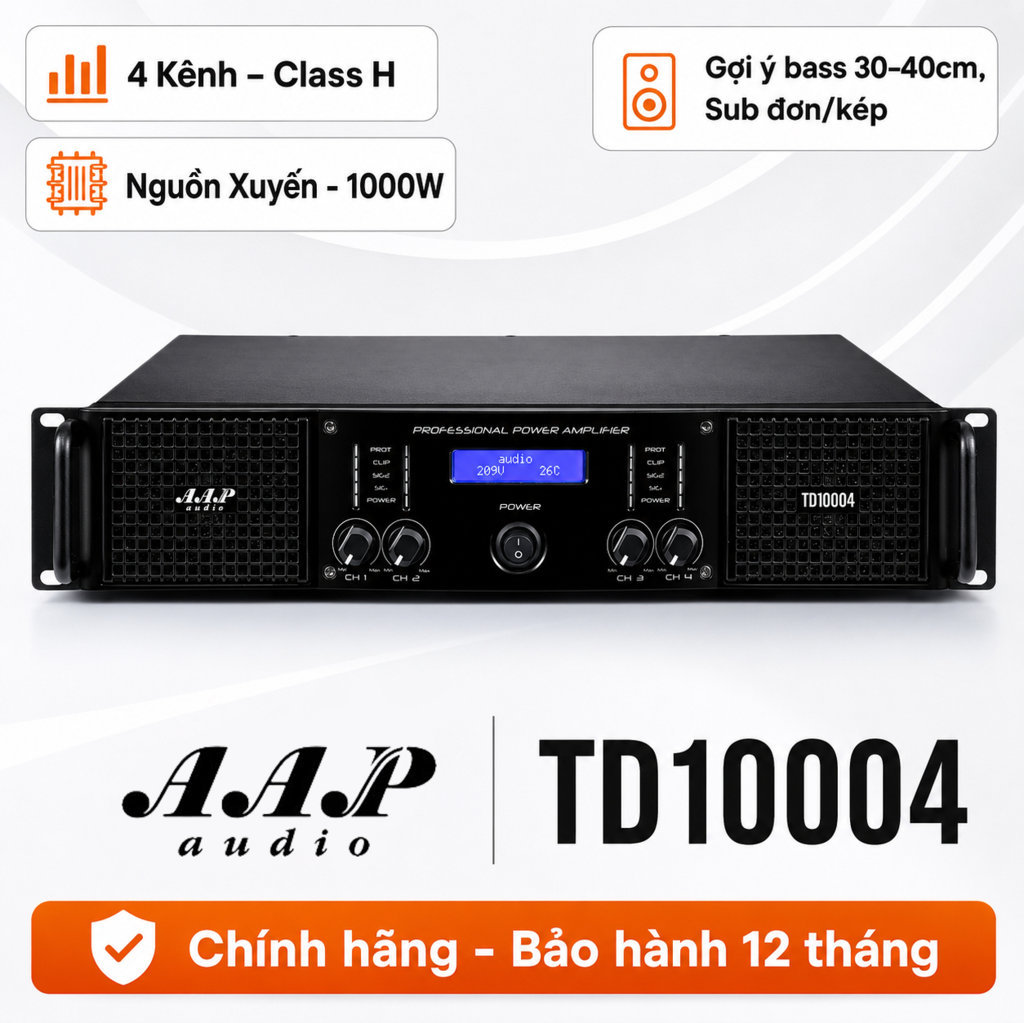 Cục đẩy công suất 4 kênh AAP TD10004 (Nguồn xuyến, Class H, 1000W)