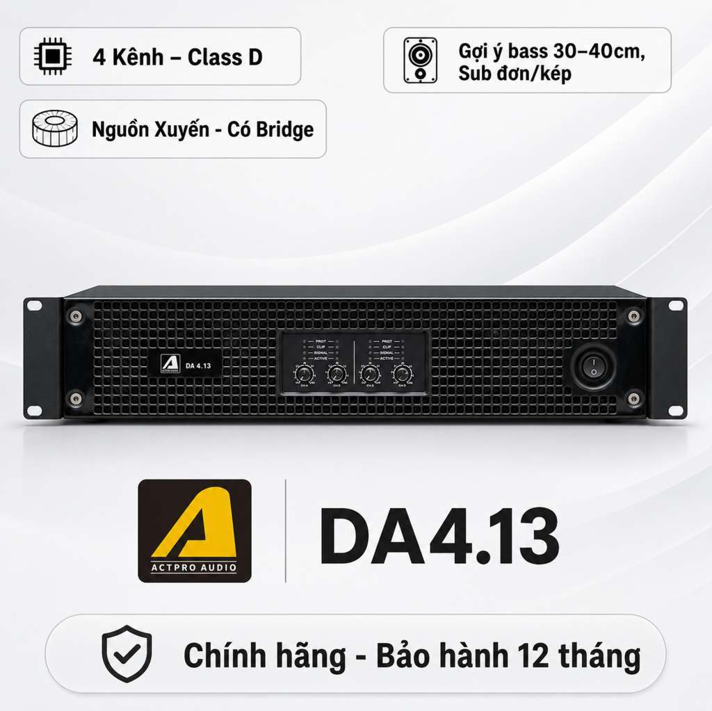 Cục đẩy công suất 4 kênh Actpro DA4.13 (Nguồn xuyến, Class D, 1300W/CH)