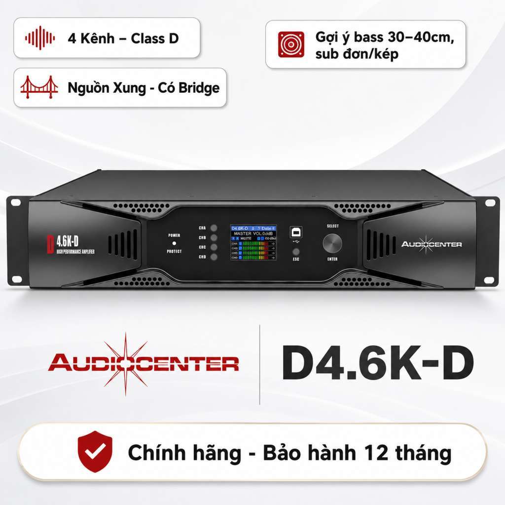 Cục đẩy 4 kênh Audiocenter D4.6K-D (Dante, Class D, Có Bridge)