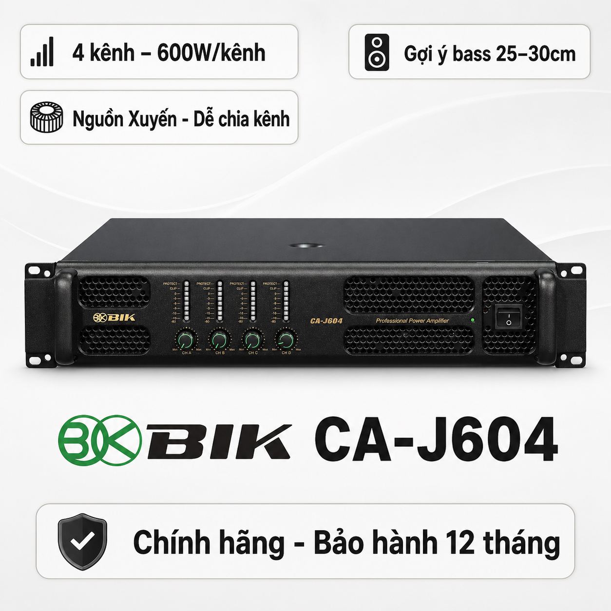 Cục đẩy công suất 4 kênh BIK CA-J604 (600W) 